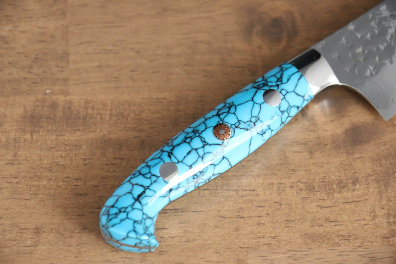 Yu Kurosaki Senko R2/SG2 Martelé Petit Santoku  150mm Turquoise Manipuler - japanny-FR