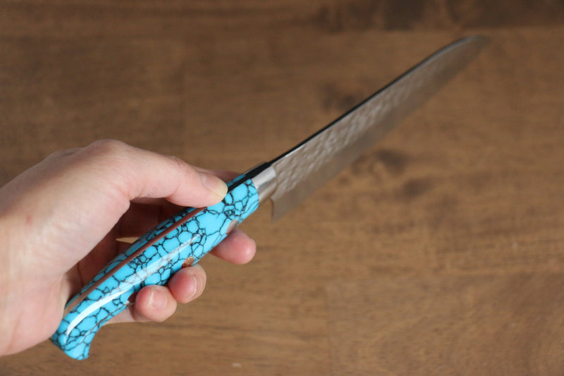 Yu Kurosaki Senko R2/SG2 Martelé Petit Santoku  150mm Turquoise Manipuler - japanny-FR