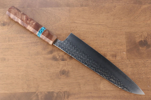 Yu Kurosaki Senko R2/SG2 Martelé Gyuto  210mm Érable(Avec bague turquoise Mokume) Manipuler - japanny-FR