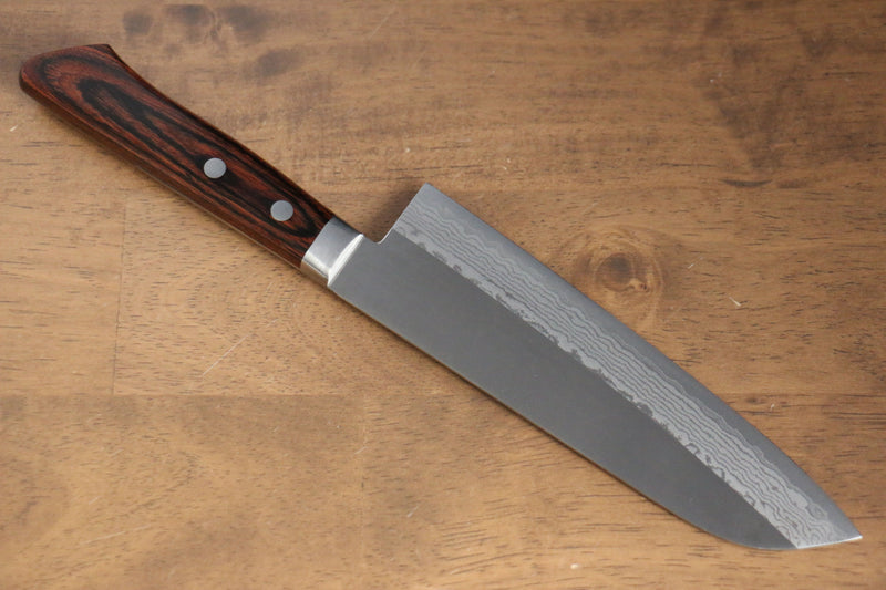 Kunihira Sairyu VG10 Migaki Terminé Damas Santoku  170mm Acajou Manipuler - japanny-FR