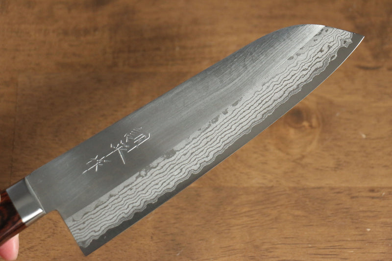 Kunihira Sairyu VG10 Migaki Terminé Damas Santoku  170mm Acajou Manipuler - japanny-FR