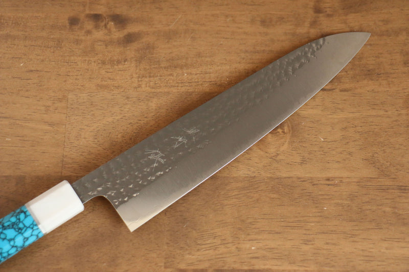 Yu Kurosaki Senko R2/SG2 Martelé Gyuto  240mm Turquoise(double bague de blanc) Manipuler - japanny-FR