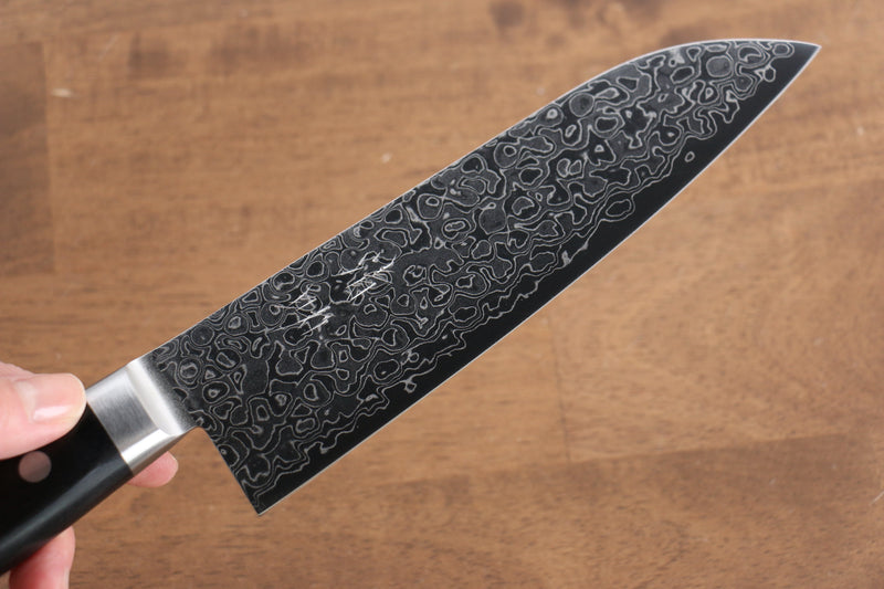 Seisuke AUS10 45 couche Finition miroir Damas Santoku  170mm Bois de pakka noir Manipuler - japanny-FR