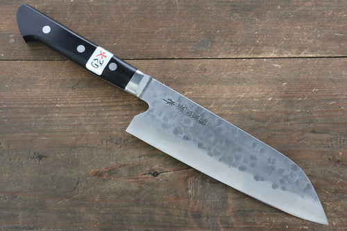 Fujiwara Teruyasu Maboroshi Acier Blanc No.1 Nashiji Martelé Santoku  180mm Bois de pakka noir Manipuler - japanny-FR