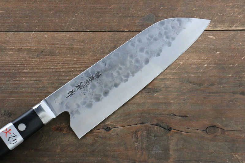 Fujiwara Teruyasu Maboroshi Acier Blanc No.1 Nashiji Martelé Santoku  180mm Bois de pakka noir Manipuler - japanny-FR