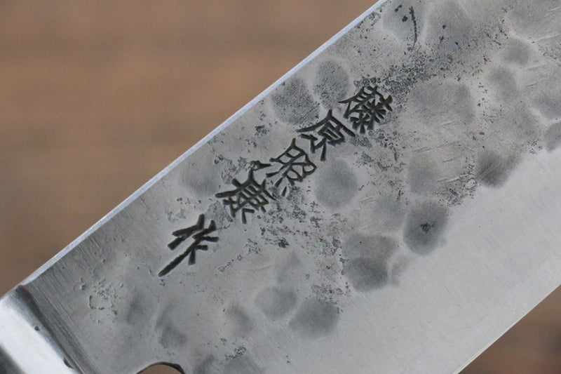 Fujiwara Teruyasu Maboroshi Acier Blanc No.1 Nashiji Martelé Santoku  180mm Bois de pakka noir Manipuler - japanny-FR