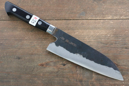 Fujiwara Teruyasu Denka Super Bleu Finition noire Santoku  165mm Bois de pakka noir Manipuler - japanny-FR