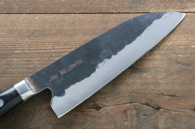 Fujiwara Teruyasu Denka Super Bleu Finition noire Santoku  165mm Bois de pakka noir Manipuler - japanny-FR