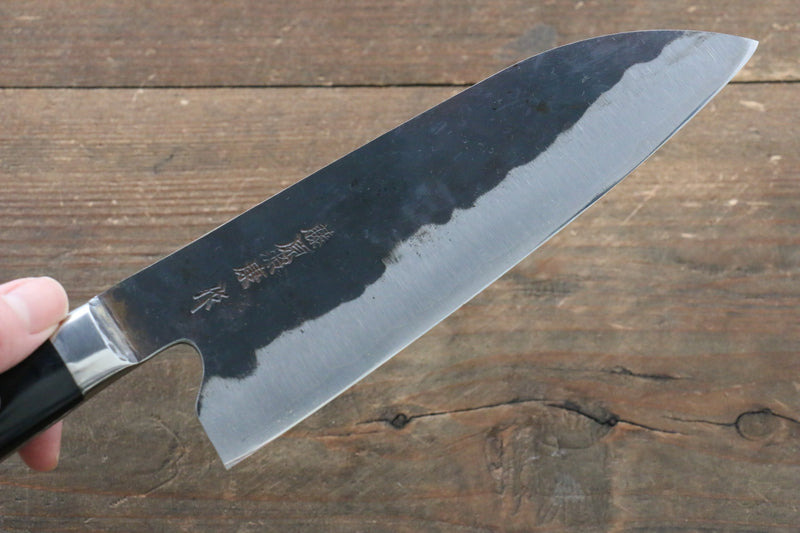 Fujiwara Teruyasu Denka Super Bleu Finition noire Santoku  165mm Bois de pakka noir Manipuler - japanny-FR