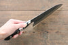 Fujiwara Teruyasu Denka Super Bleu Finition noire Santoku  165mm Bois de pakka noir Manipuler - japanny-FR