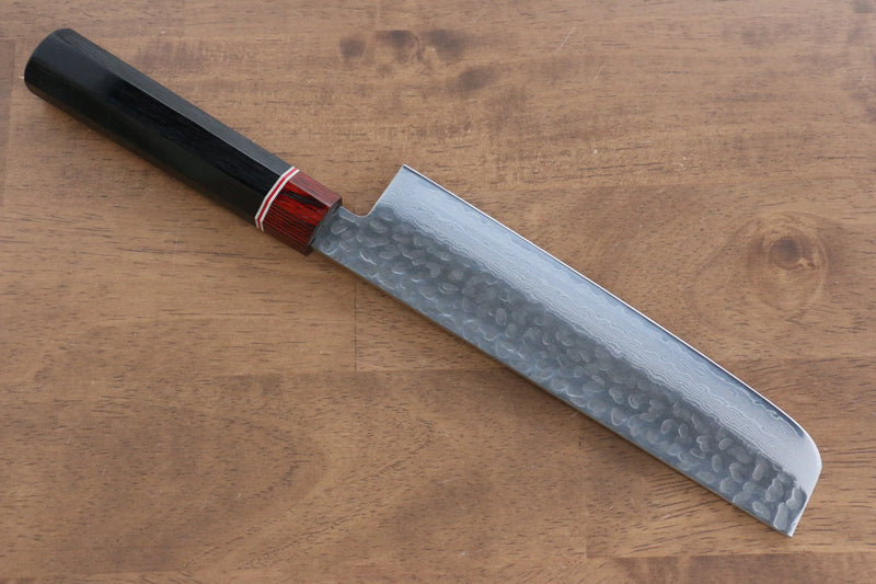 Seisuke VG10 Damas Nakiri  180mm Bois de pakka noir Manipuler - japanny-FR