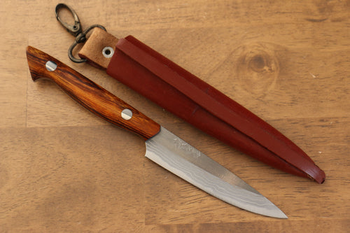 Kazuo Nomura Acier Blanc Damas couteau de chasseur  100mm Ironwood Manipuler avec Gaine - japanny-FR