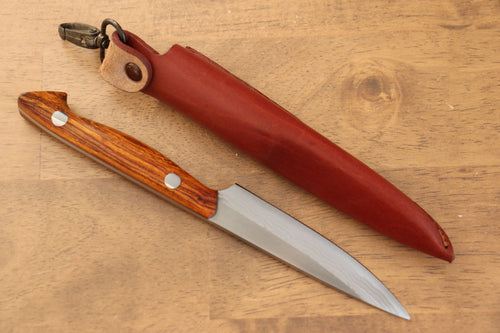 Kazuo Nomura Acier Blanc Damas couteau de chasseur  100mm Ironwood Manipuler avec Gaine - japanny-FR