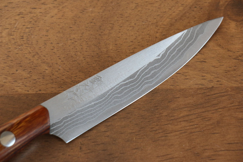 Kazuo Nomura Acier Blanc Damas couteau de chasseur  100mm Ironwood Manipuler avec Gaine - japanny-FR