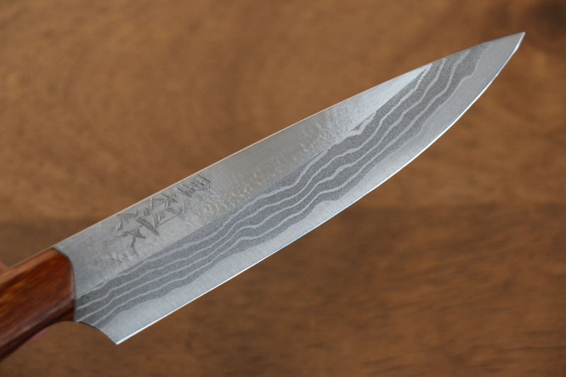 Kazuo Nomura Acier Blanc Damas couteau de chasseur  100mm Ironwood Manipuler avec Gaine - japanny-FR