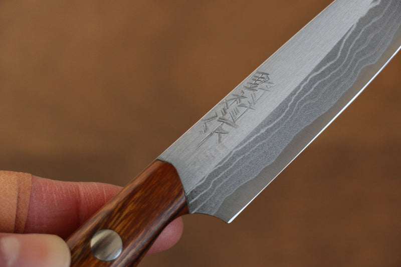 Kazuo Nomura Acier Blanc Damas couteau de chasseur  100mm Ironwood Manipuler avec Gaine - japanny-FR