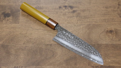 Makoto Kurosaki SPG2 Martelé(Maru) Santoku  165mm Enjui Laqué(jaune） Manipuler - japanny-FR