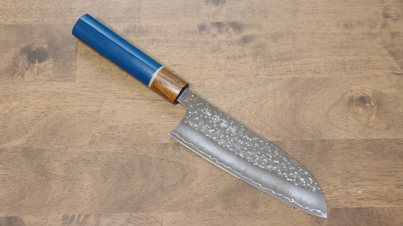 Makoto Kurosaki SPG2 Martelé(Maru) Santoku  165mm Enjui Laqué(bleu） Manipuler - japanny-FR