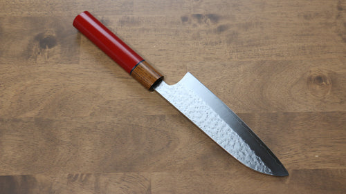 Makoto Kurosaki SPG2 Martelé(Maru) Santoku  165mm Enjui Laqué(rouge） Manipuler - japanny-FR