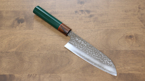 Makoto Kurosaki SPG2 Martelé(Maru) Santoku  165mm Enjui Laqué(vert） Manipuler - japanny-FR