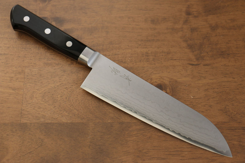 Seisuke VG10 Damas Santoku  180mm Bois de pakka noir Manipuler - japanny-FR