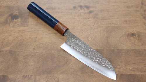 Makoto Kurosaki SPG2 Martelé(Maru) Santoku  165mm Enjui Laqué(bleu marine） Manipuler - japanny-FR