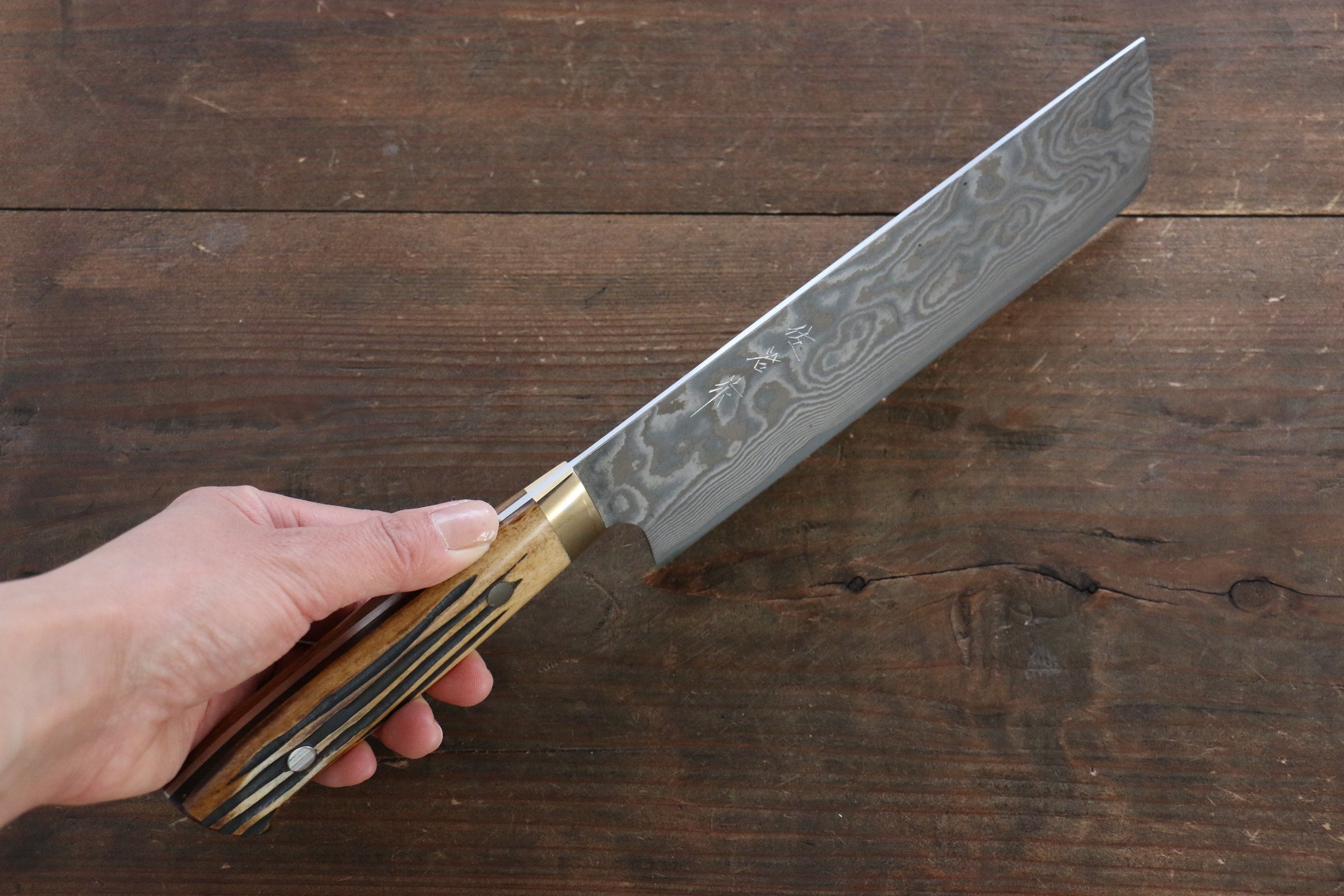 Takeshi Saji - Couteau Nakiri 170mm en corne de cerf - VG-10 32 couches -  couteau de cuisine