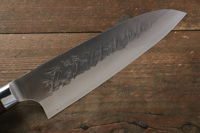 Takeshi Saji SRS13 Martelé Santoku  180mm Bois de pakka rouge Manipuler - japanny-FR