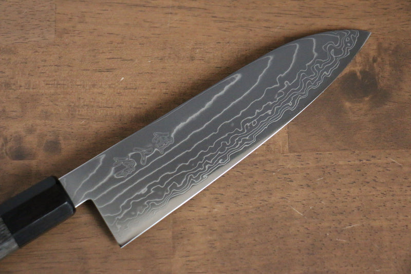 Kajin acier spécial au cobalt Damas Santoku  180mm Bois de pakka Gris Manipuler - japanny-FR