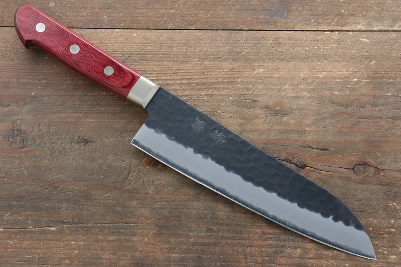 Seisuke Kurobeni Super Bleu Martelé Kurouchi Santoku  185mm Bois de pakka rouge Manipuler - japanny-FR