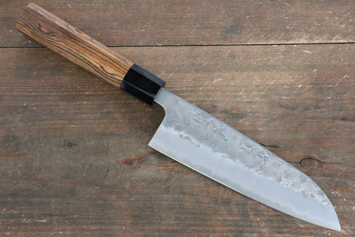 Sakai Takayuki Acier argenté NO.3 Nashiji Santoku  170mm Le kaki noir Manipuler - japanny-FR