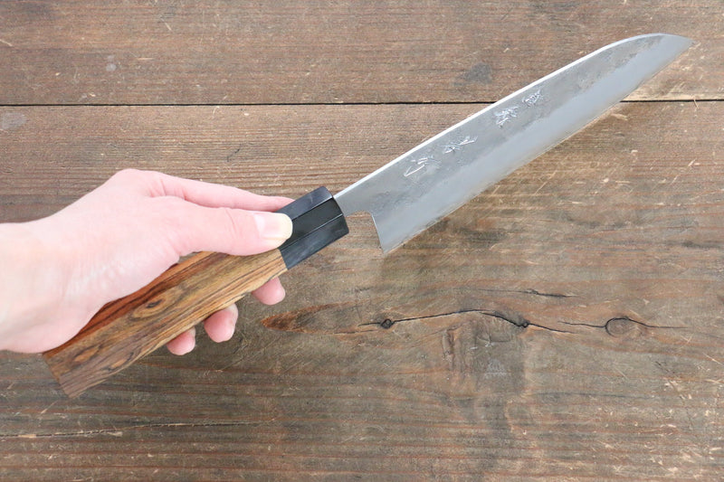 Sakai Takayuki Acier argenté NO.3 Nashiji Santoku  170mm Le kaki noir Manipuler - japanny-FR