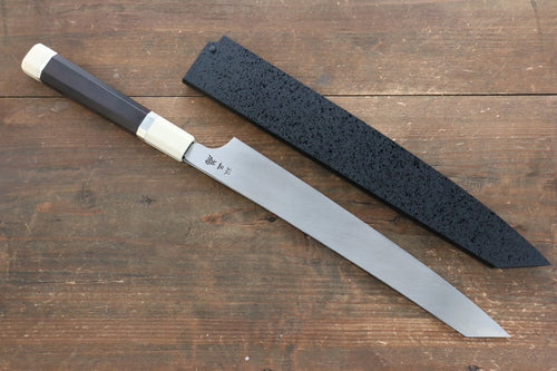 Sakai Takayuki Hien Acier argenté NO.3 Finition en miroir Kiritsuke Yanagiba  270mm Ebène avec double anneau Manipuler Avec gaine - japanny-FR