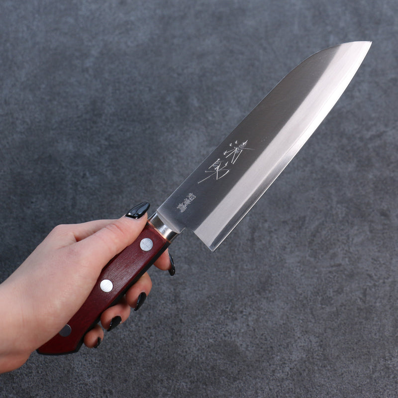 Seisuke Super Bleu Migaki Terminé Santoku  170mm Bois de pakka rouge et noir Manipuler - japanny-FR