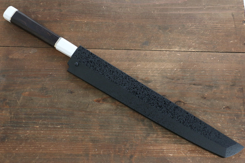 Sakai Takayuki Genbu Honyaki Acier Blanc No.2 Sakimaru Yanagiba  300mm Ebène avec double anneau Manipuler Avec gaine - japanny-FR