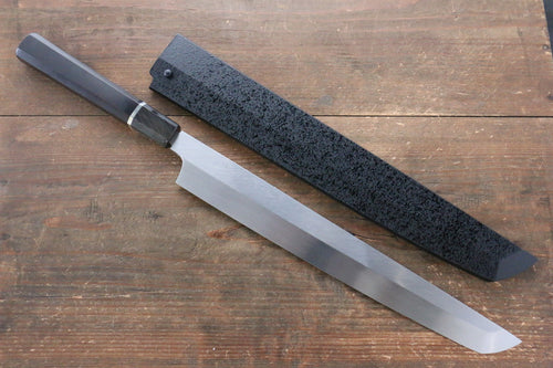 Sakai Takayuki Genbu Honyaki Acier Blanc No.2 Sakimaru Yanagiba  300mm Ebène avec bague Manipuler Avec gaine - japanny-FR