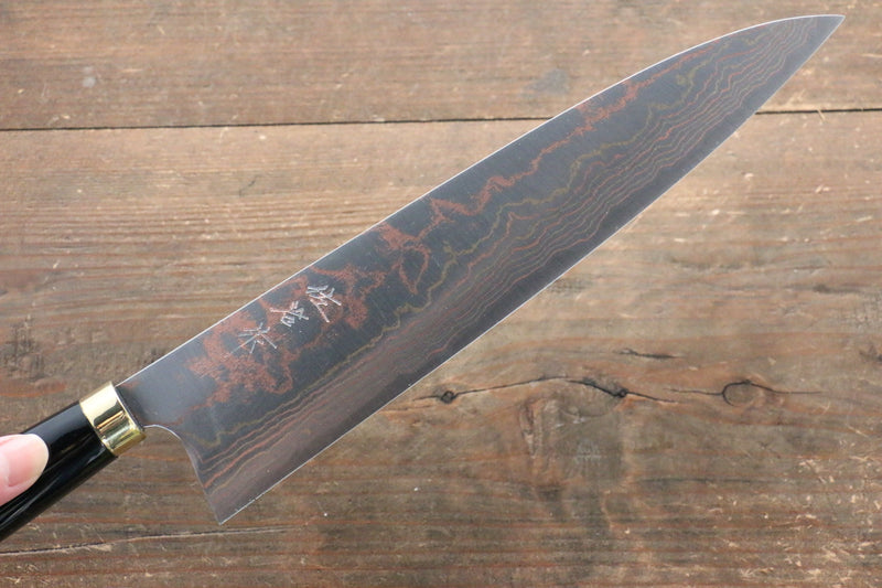 Takeshi Saji Acier Bleu No.2 Damas coloré Art Maki-e
 Gyuto  240mm Laqué Manipuler - japanny-FR