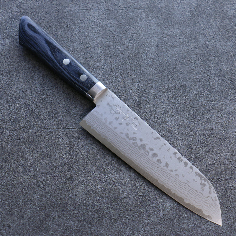 Kunihira Sairyu VG10 Damas Santoku  170mm bleu marine de pakka noir Manipuler - japanny-FR