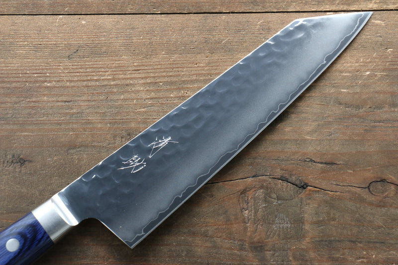 Seisuke Aotsuchi AUS10 Martelé Kiritsuke Santoku  195mm Bois de pakka bleu Manipuler - japanny-FR