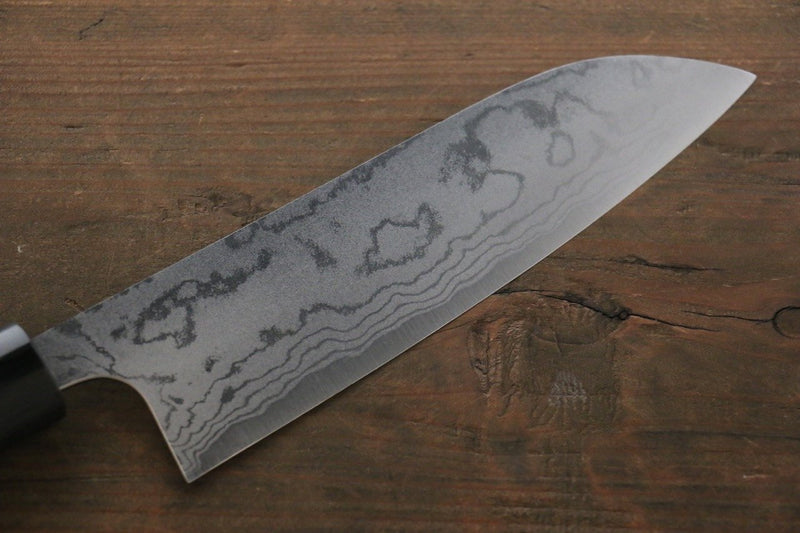 Shungo Ogata Acier Blanc No.2 Damas Migaki Terminé Santoku  180mm Shitan Manipuler - japanny-FR