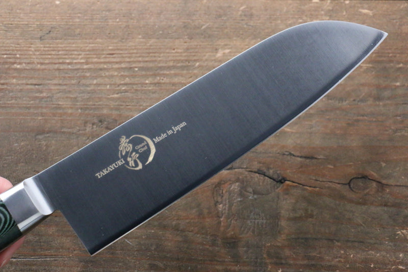 Sakai Takayuki Grand Chef Gran chef Acier suédois Santoku 180mm Micarta vert Manipuler - japanny-FR