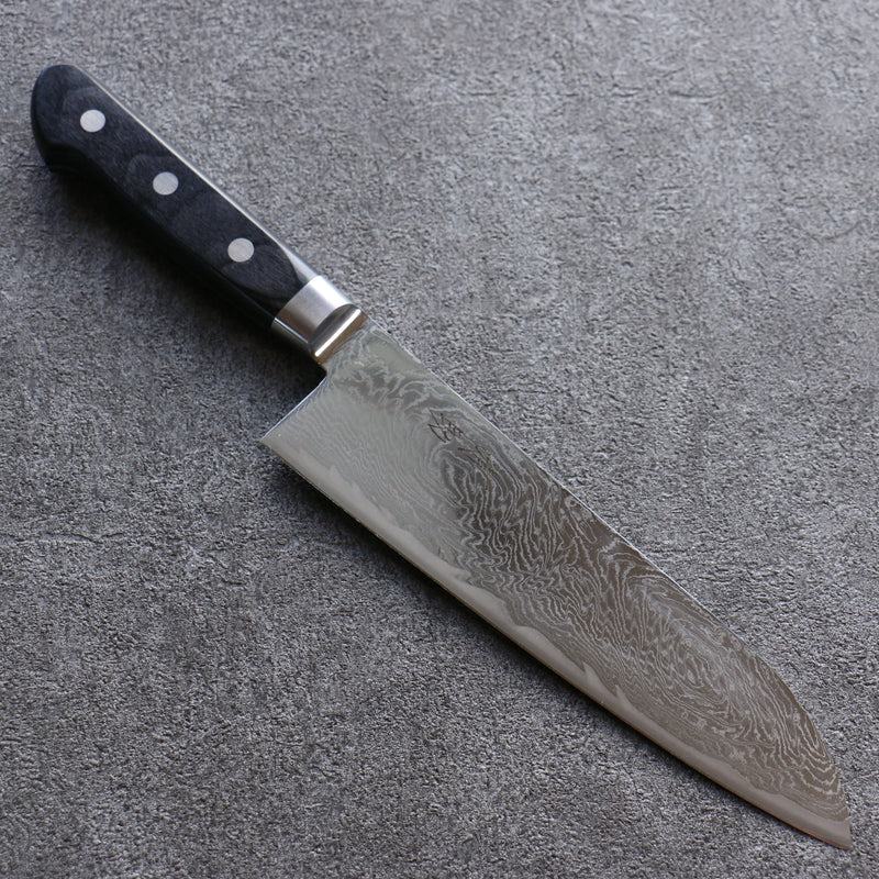 Seisuke Nami AUS10 Finition miroir Damas Santoku 180mm Manipuler Bois de pakka noir - japanny-FR