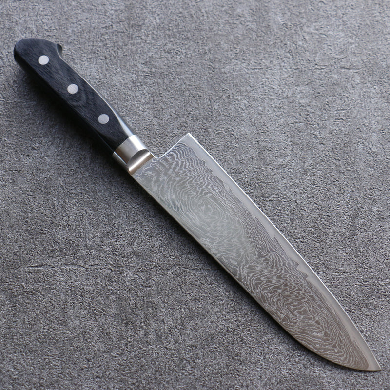 Seisuke Nami AUS10 Finition miroir Damas Santoku  180mm Bois de pakka noir Manipuler - japanny-FR