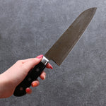 Seisuke Nami AUS10 Finition miroir Damas Santoku 180mm Manipuler Bois de pakka noir - japanny-FR