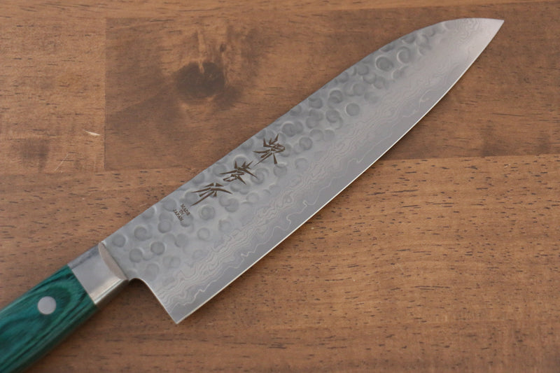 Sakai Takayuki VG10 17 Couche de Damas Santoku  170mm Bois de pakka vert Manipuler - japanny-FR