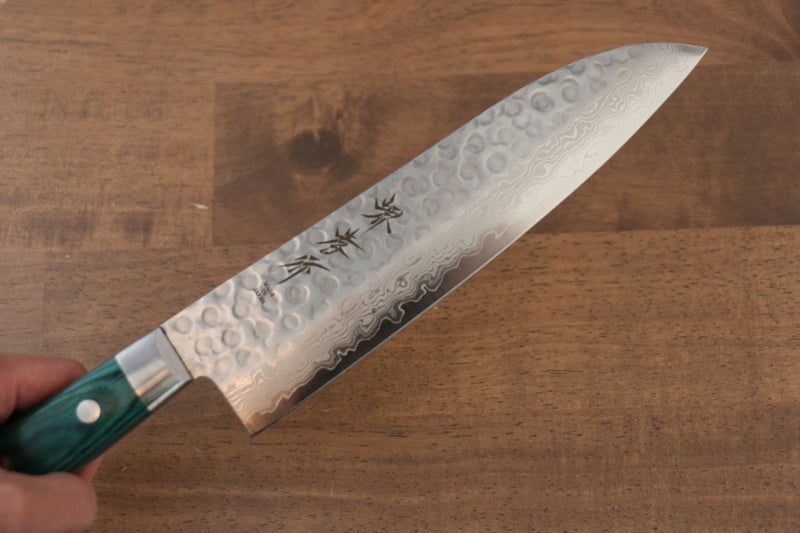 Sakai Takayuki VG10 17 Couche de Damas Santoku  170mm Bois de pakka vert Manipuler - japanny-FR