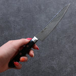 Seisuke Nami AUS10 Finition miroir Damas Petite-utilité  135mm Bois de pakka noir Manipuler - japanny-FR