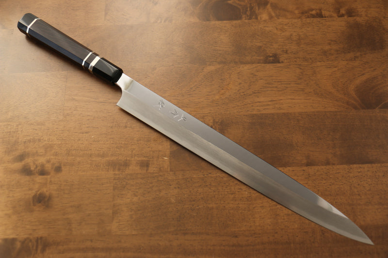 Yu Kurosaki Acier Bleu No.2 Finition en miroir Yanagiba  330mm Ebène avec double bague de buffle d'eau Manipuler avec Gaine - japanny-FR