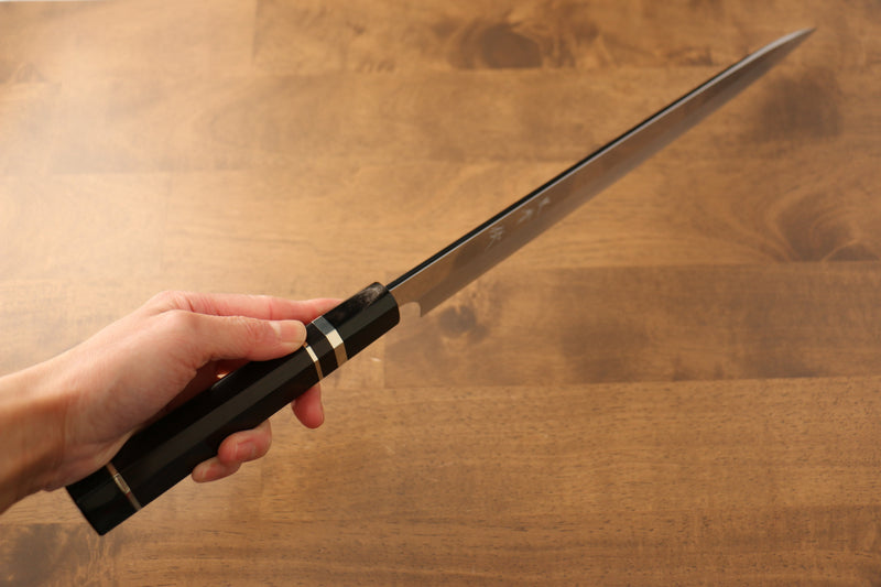 Yu Kurosaki Acier Bleu No.2 Finition en miroir Yanagiba  330mm Ebène avec double bague de buffle d'eau Manipuler avec Gaine - japanny-FR