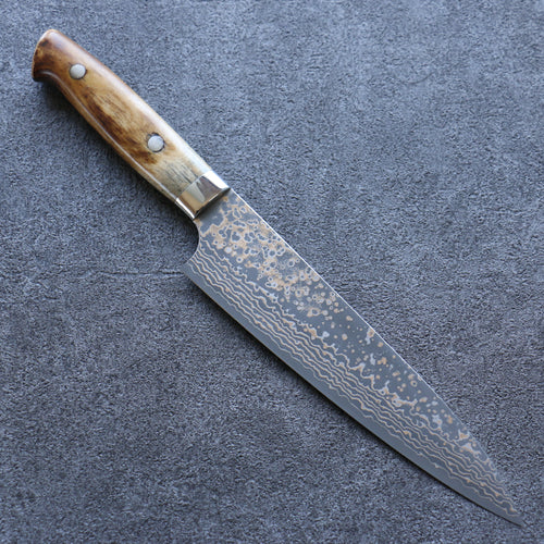 Takeshi Saji VG10 Damas coloré Gyuto  180mm Os de vache marron Manipuler - japanny-FR